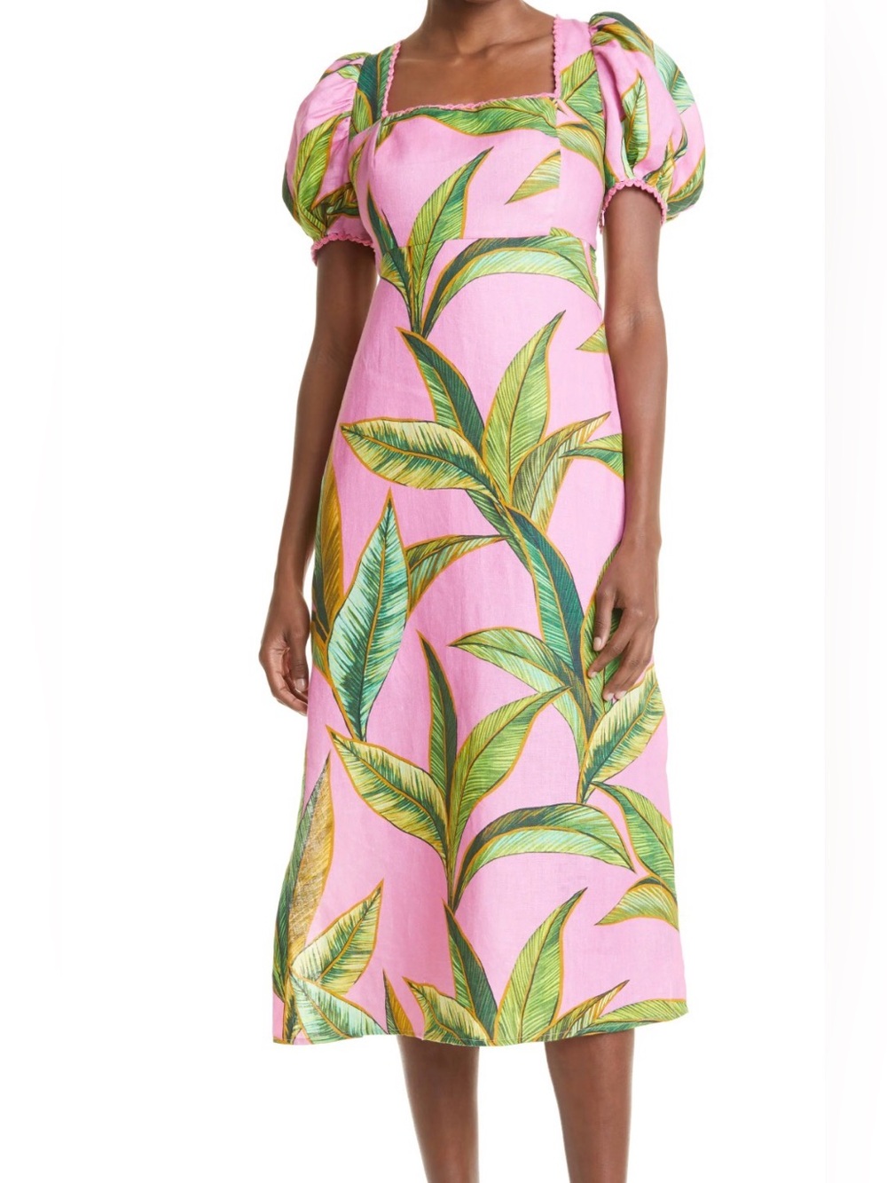 NWOT Farm Rio Foliage Linen Blend Cut out Dress Large